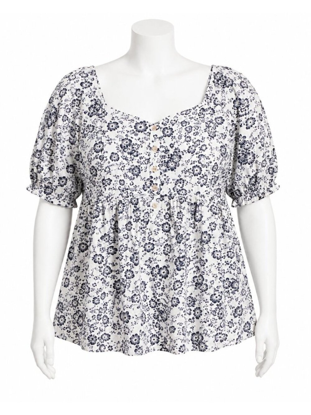BloomChic Women’s 26 Plus Floral Puff Sleeve Cotton Blouse Cottagecore Boho